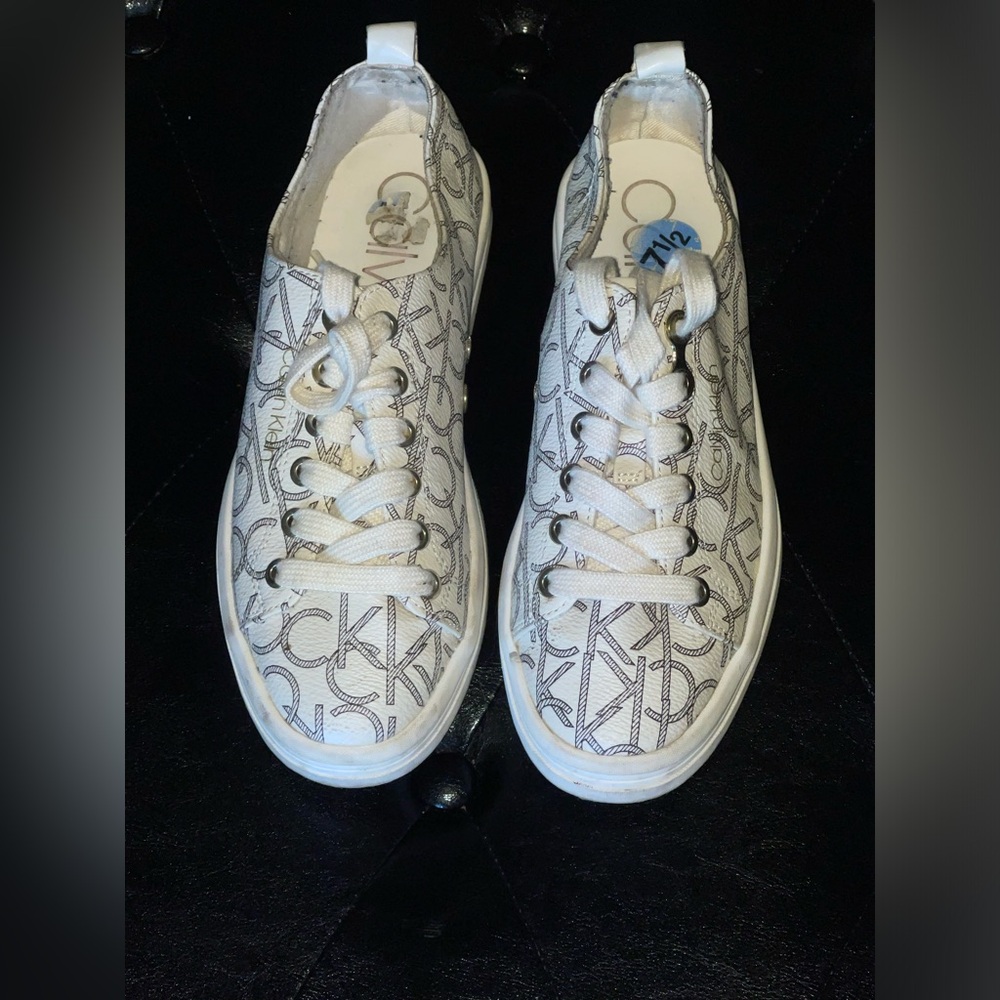 Calvin Klein White Sneakers with Black CK Monogram size 37.5